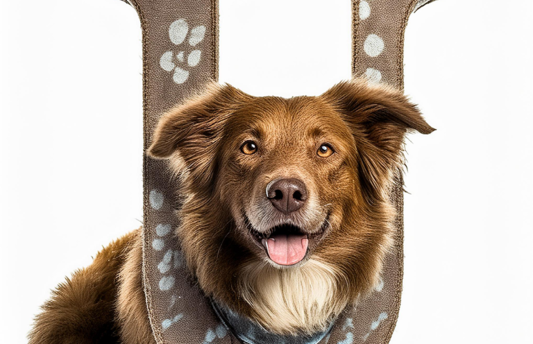 Alles über Hunde- Christiana Gramlich Hundetrainerin Lächelnder Hund mit braunem Fell vor einem weißen Hintergrund.